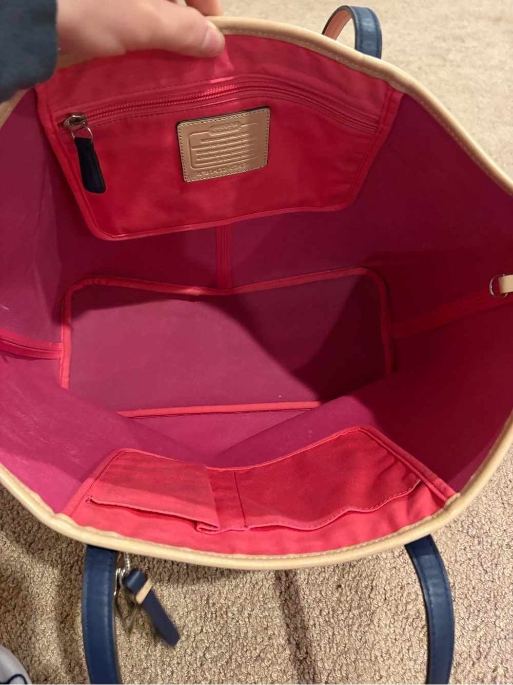 Coach Hot Pink Tote with Beige Trim - Picture 10 of 11